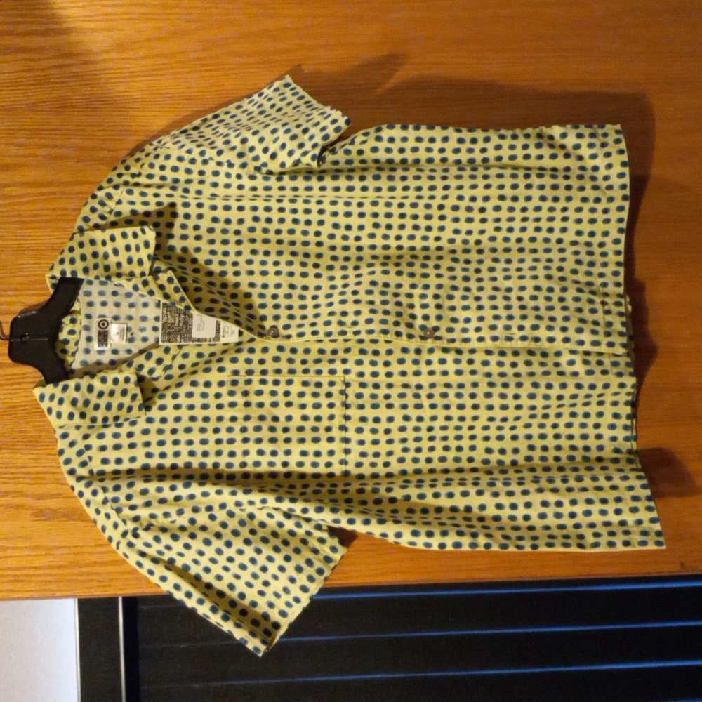 😊House of aama yellow and blue short sleeve  cotton shirt size medium